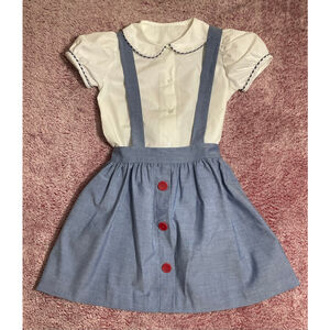 Kelly's Kids Dress Size 7-8 Blue Suspender Skirt Button School Vintage like